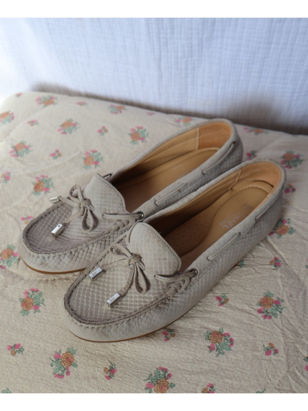 Michael Kors Neutral Taupe Snake-Embossed Slip-On Moccasins